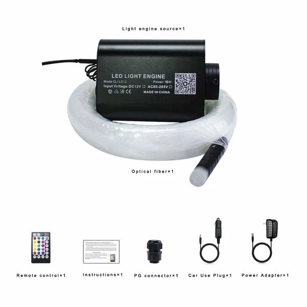16W Fiber Optic Star Ceiling Light Kit RGBW APP+Music Control Sound Sensor Light Source with 28key RF Musical Remote and Fiber Cable 300pcs 0.75mm/1MM/1.5MM 9.8ft/3m for car and Home-Optic Fiber Light Kit-Lighting Hub-Lighting Hub