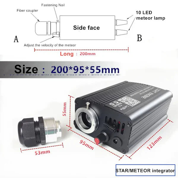 Shooting Star Ceiling Light Kit, 16W RGBW APP + Remote Control Fibre Optic Light, with 450+100 pcs (550 pieces) 0.75 mm 3M Fibers + 28-Key RF Remote Control, for Decoration in Ceiling-Optic Fiber Light Kit-Lighting Hub-Lighting Hub