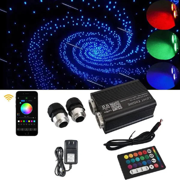 32W Dual Head with Shooting Star RGBW APP + Remote Control Fibre Optic Light Kit 1100pieces (900+200pc) 0.03in/0.06in 9.8ft Fibre for Decoration in Ceiling Home and Car-Optic Fiber Light Kit-Lighting Hub-Lighting Hub