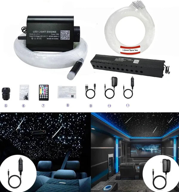 16W RGBW Meteor Fiber Optic Light shooting Star Ceiling Lighting Kits Music Mode APP Remote Sensory Car Use Home Interior Decoration 550pcs 9.8ft Fiber Cables-Optic Fiber Light Kit-Lighting Hub-Lighting Hub