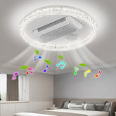 Smart Bladeless LED Ceiling Fan Light with Voice Control, Bluetooth Speaker & Modern Crystal Design