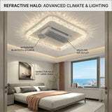 Smart Bladeless LED Ceiling Fan Light with Voice Control, Bluetooth Speaker & Modern Crystal Design