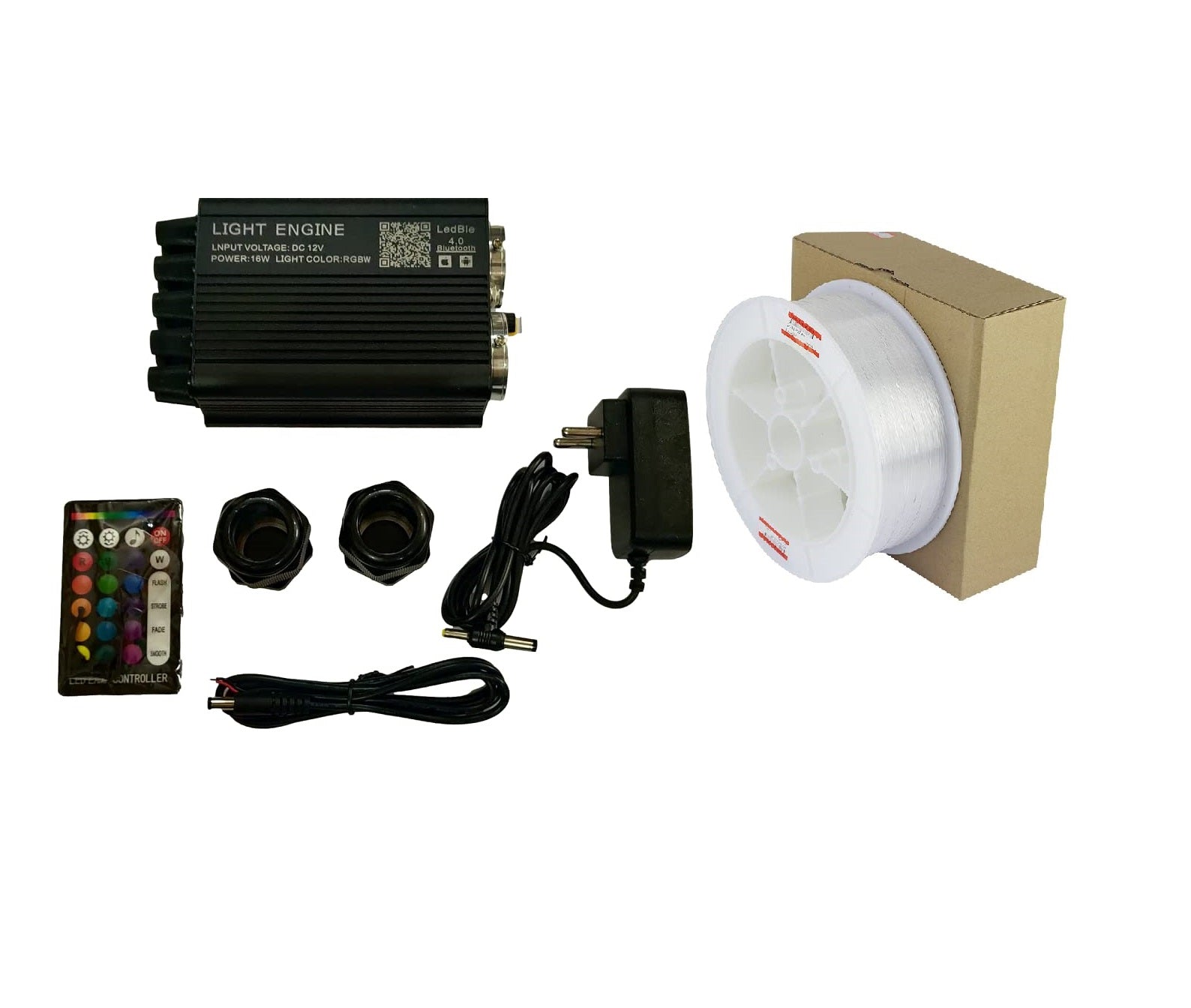 Bluetooth 16W RGBW Starlight APP/Remote Music Mode LED Fiber Optic Light Star Ceiling Light Kit for Car Home Ceiling Decoration, PMMA Plastic 8858ft(2700m)/roll Diameter 0.2d B/m(0.75mm)-Optic Fiber Light Kit-Lighting Hub-Lighting Hub