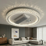 Smart Bladeless LED Ceiling Fan Light with Voice Control, Bluetooth Speaker & Modern Crystal Design