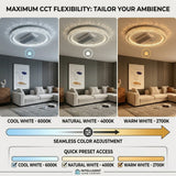 Smart Bladeless LED Ceiling Fan Light with Voice Control, Bluetooth Speaker & Modern Crystal Design