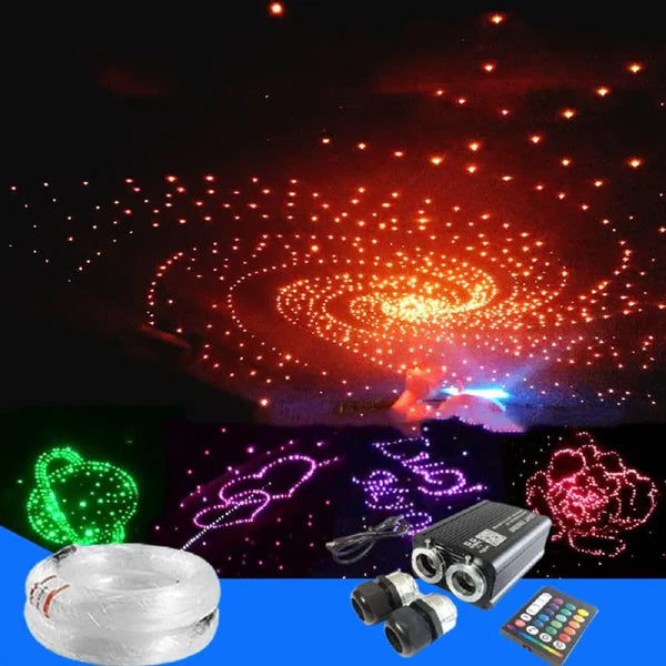 32W Dual Head with Shooting Star RGBW APP + Remote Control Fibre Optic Light Kit 1100pieces (900+200pc) 0.03in/0.06in 9.8ft Fibre for Decoration in Ceiling Home and Car