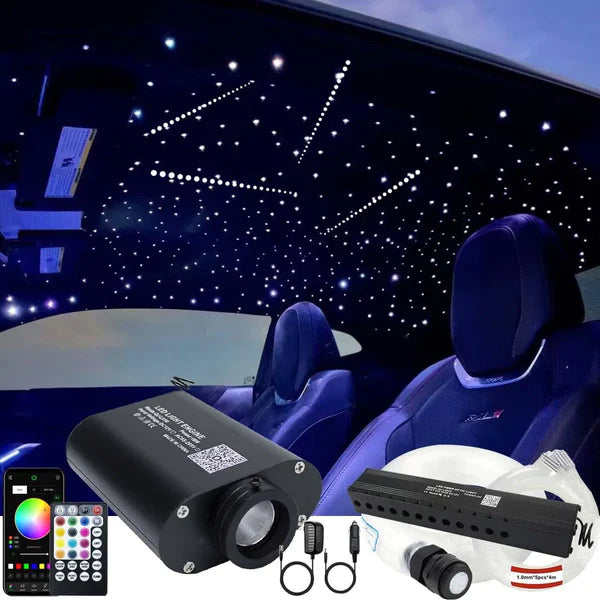 16W RGBW Meteor Fiber Optic Light shooting Star Ceiling Lighting Kits Music Mode APP Remote Sensory Car Use Home Interior Decoration 550pcs 9.8ft Fiber Cables