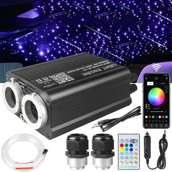 32W Dual Head with Shooting Star RGBW APP + Remote Control Fiber Optic Light Kit 1100pieces (900+200pc) 5m 16.4ft Fibre for Decoration in Ceiling Home and Car