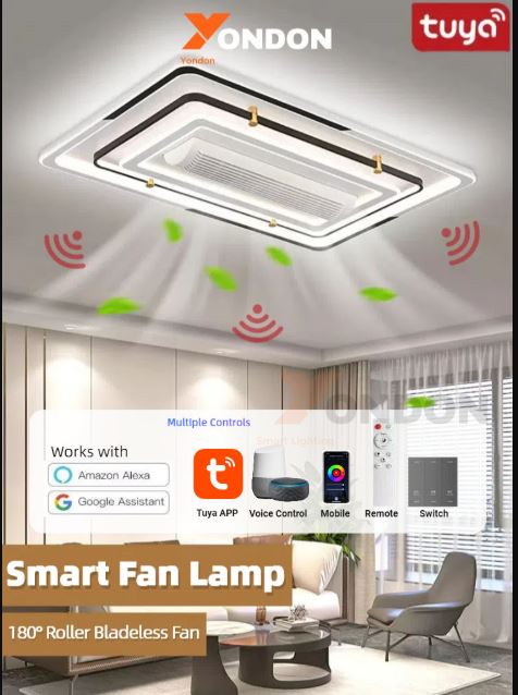 Smart Voice Bladeless Ceiling Fan With Light Remote Control Bladeless Fan Lamp Smart LED Fan Light for Home Bedroom