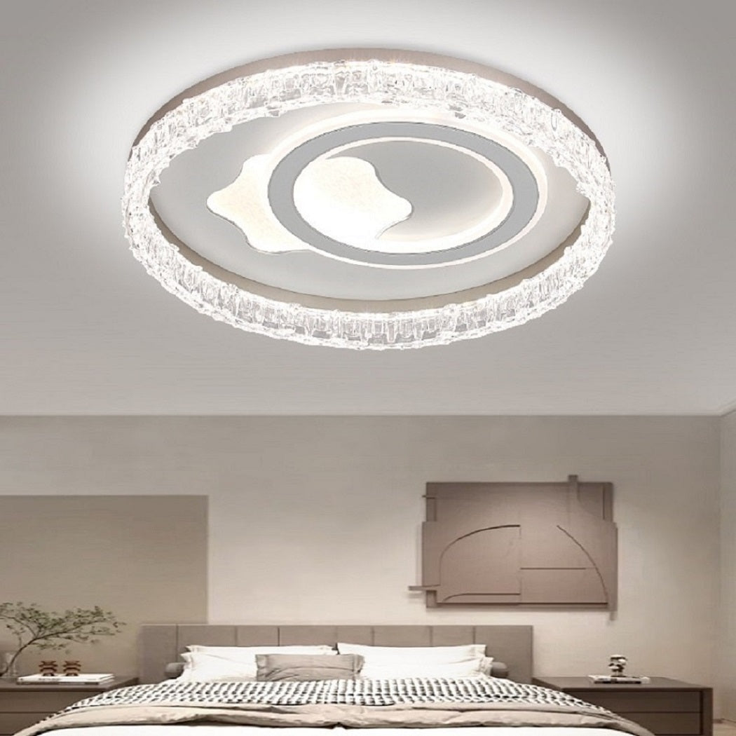 Modern Simple White Acrylic Ceiling Lamp Round Flower Shape LED Indoor Lighting for Dining Living Bedroom Metal Base Home Use