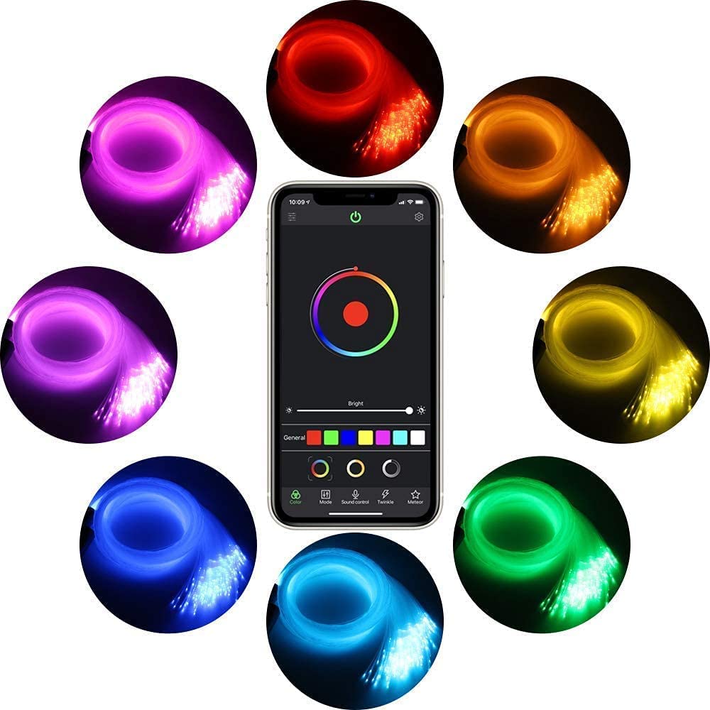 16W 380pcs 9.8ft Car Use Bluetooth RGBW LED Fiber Optic Star Ceiling Headliner Light Kit APP+Remote Music Mode Optical Fiber+Adapter for Car/Ceiling-Optic Fiber Light Kit-Lighting Hub-Lighting Hub