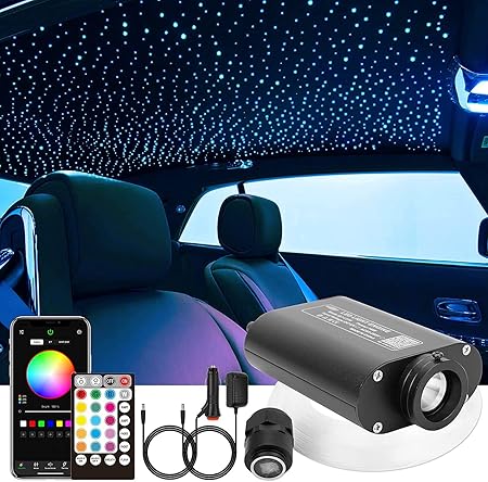 16W 380pcs 9.8ft Car Use Bluetooth RGBW LED Fiber Optic Star Ceiling Headliner Light Kit APP+Remote Music Mode Optical Fiber+Adapter for Car/Ceiling-Optic Fiber Light Kit-Lighting Hub-Lighting Hub