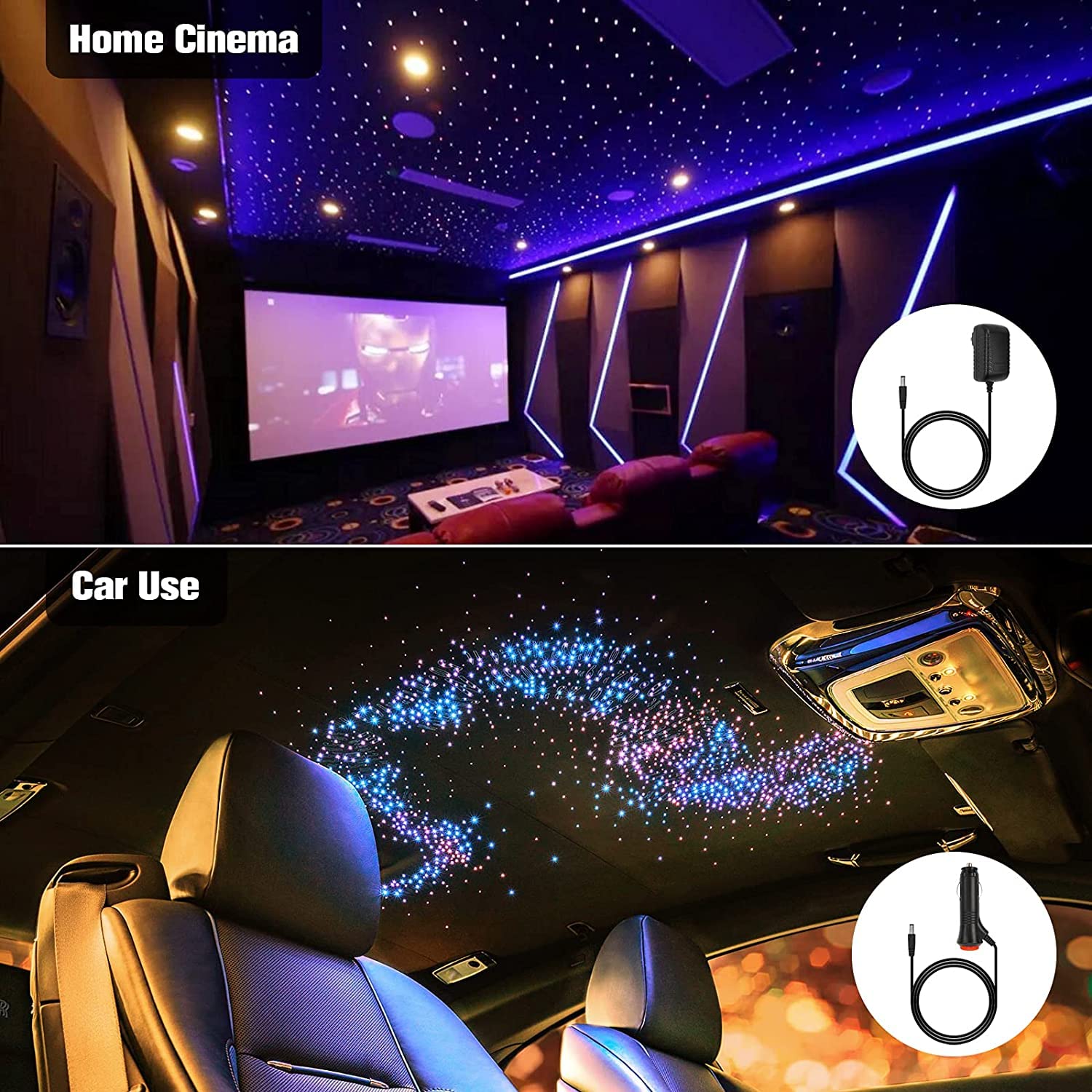16W 380pcs 9.8ft Car Use Bluetooth RGBW LED Fiber Optic Star Ceiling Headliner Light Kit APP+Remote Music Mode Optical Fiber+Adapter for Car/Ceiling-Optic Fiber Light Kit-Lighting Hub-Lighting Hub