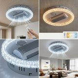Smart Bladeless LED Ceiling Fan Light with Voice Control, Bluetooth Speaker & Modern Crystal Design