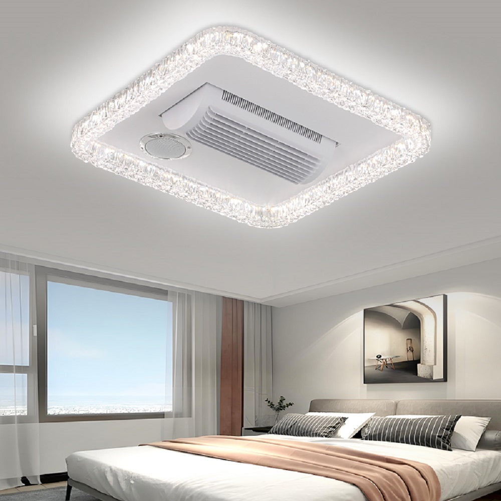 Smart Bladeless LED Ceiling Fan Light with Voice Control, Bluetooth Speaker & Modern Crystal Design