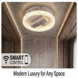 Smart Bladeless LED Ceiling Fan Light with Voice Control, Bluetooth Speaker & Modern Crystal Design